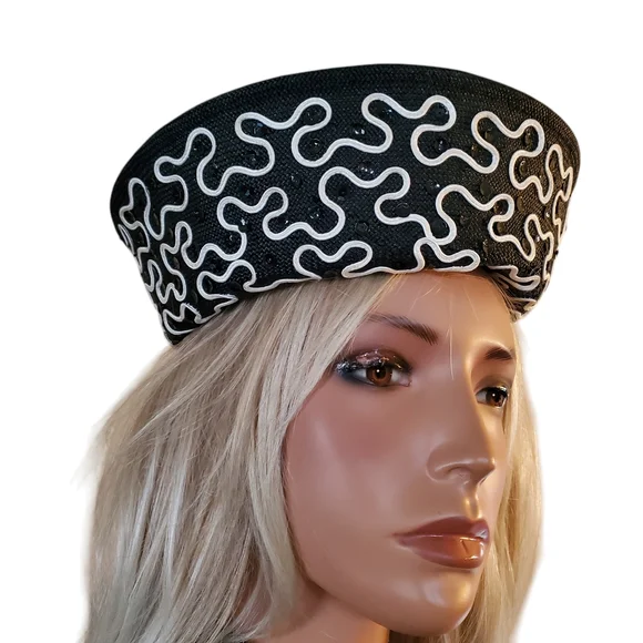 Whittall & Shon Elegant Black and White Women's Hat Church Hat Special Event - Picture 2 of 8